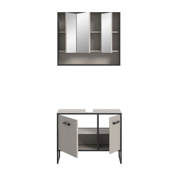Bagno Badmöbelset 2 Teile hellgrau, cremefarben. 80 X 36 X 192 cm