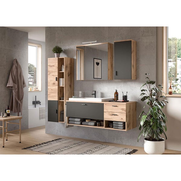 Xonox.home Hängeschrank Grado BxHxT 37 x 75 cm x 25 cm Frontfarbe grau / Korpus nox oak