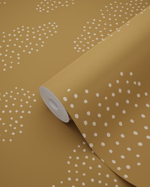ESTAhome Tapete kleine Wolken Ockergelb und Beige - 50 x 900 cm - 139978