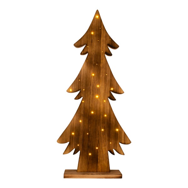 Dekorativer Holzbaum mit Lichtern für eine festliche Atmosphäre