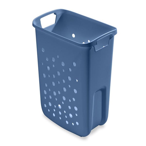 Hoher blauer Wäschekorb aus Kunststoff mit Belüftungslöchern und Tragegriffen