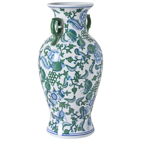 Dekorative Blumenvase mit floralem Muster und Henkeln