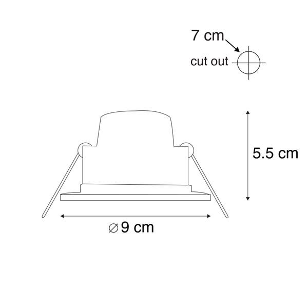 Technische Zeichnung einer Einbauleuchte mit Maßangaben