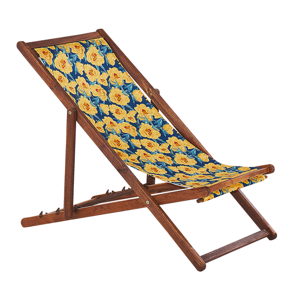 Set mit 2 klappbaren Liegestühlen ANZIO mit Ersatzstoffen Blumenmuster Akazienholz Dunkelbraun