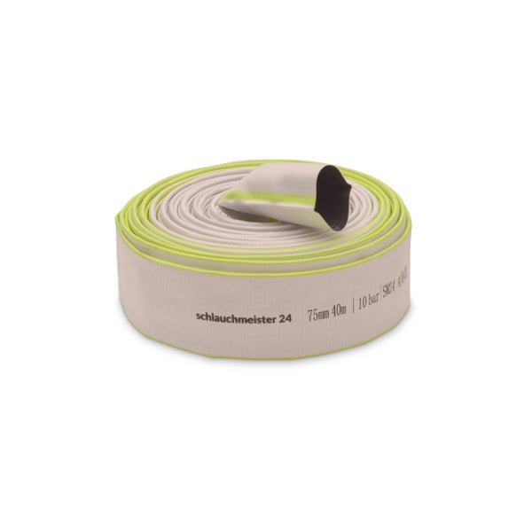 Ø 3 Zoll - 75 mm, 40 m Flachschlauch | Bauschlauch | Industrieschlauch | Synthetischer Gummi, Weiß mit Grün, 10 Bar, -20°C bis +60°