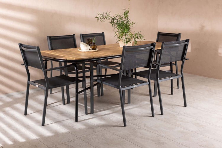 Holmbeck Gartenset Tisch 90x200cm natur, 6 Stühle Copacabana schwarz. 90 X 200 X 75 cm