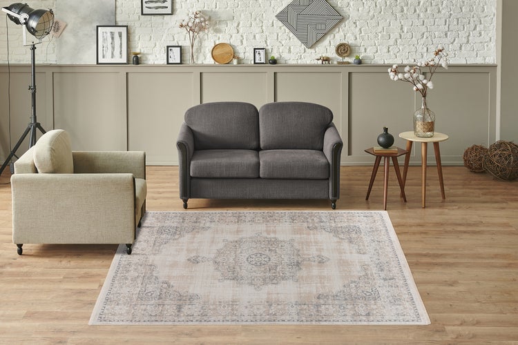 Kurzflor Teppich Koa Grau Vintage, Used-Look 80 x 150 cm