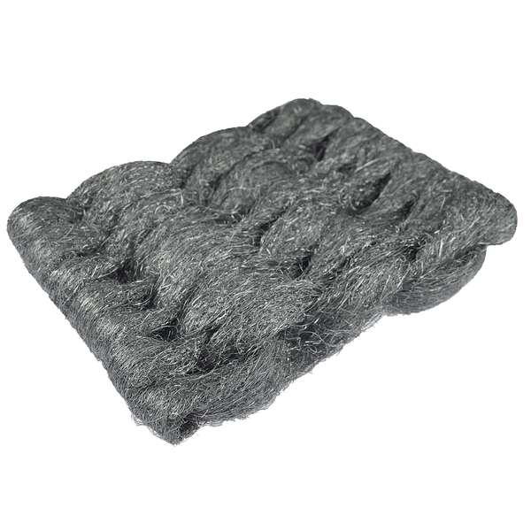 Rechteckiges Stahlwolle-Pad zur Reinigung und Oberflächenbearbeitung von Metall oder Holz.