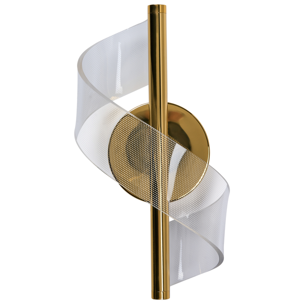 Wandleuchte mit goldfarbener Halterung und transparentem Lampenschirm
