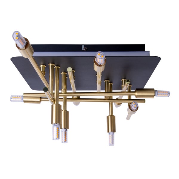 Deckenleuchte mit goldenen Rohren und LED-Lampen