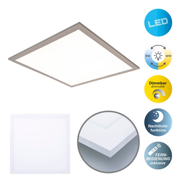 LED Panel-Deckenleuchte NICO, funktionelle Deckenleuchte aus Metall und Kunststoff in weiß, mit festverbauten LED und vielen Funktionen, ideal für Büro, Praxis oder Werkstatt, ca. 45 x 45 cm