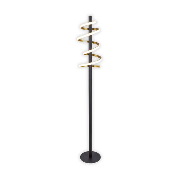 LED-Stehleuchte BELLEZA, moderne Stehlampe aus Metall und Kunststoff in Schwarz, Gold und Weiß, mit fest verbauten LEDs, 140 hoch, Beleuchtung für Wohnzimmer, Esszimmer, Schlafzimmer oder Büro.