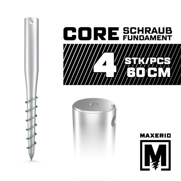 MAXERIO® 60 cm 4er Set Core Schraubfundament Bodenhülse Erdanker Einschraubbodenhülse Erdschraube Einschraubhülse Erdschraubenfundament Bodenanker Schraubanker Fundament für Gartenhaus Terrasse Sauna Gewächshaus