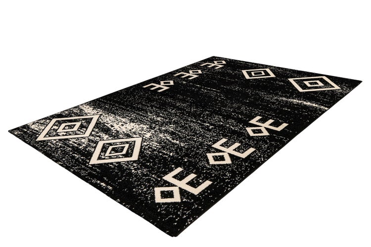 Kurzflor Teppich Nayeli Schwarz Ethno-Design 80 x 150 cm