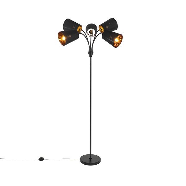 QAZQA - Moderne Stehlampe schwarz 5-Licht - Carmen I Wohnzimmer I Schlafzimmer - Stahl Länglich - LED geeignet E14