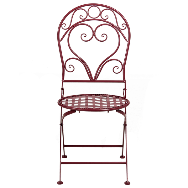 Klappbarer Gartenstuhl aus Metall mit Herzmuster in der Rückenlehne