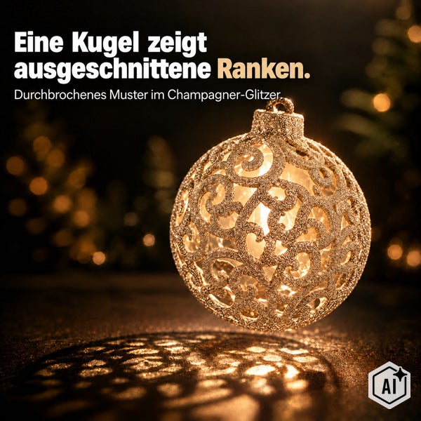 Weihnachtskugel mit durchbrochenem Rankenmuster und Glitzereffekt