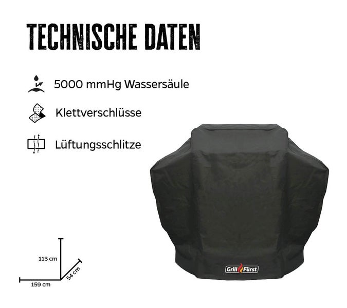 Grillfürst Abdeckhaube / Schutzhülle 172 x 67 x 123 cm Imperial 590, 490 / P500 / Lex 605 / Regal 590, 490 / Crown 590 / Sovereign 490 / Dualchef 415 G, 425 G, S 425 G / Genesis II 4 Brenner