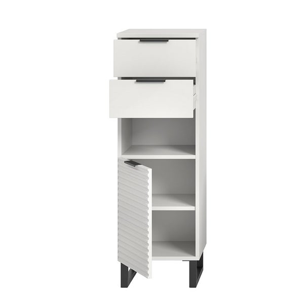 Riff Badschrank 2 Schubladen 1 Tür 1 Fach weiß. 35 X 34 X 110 cm