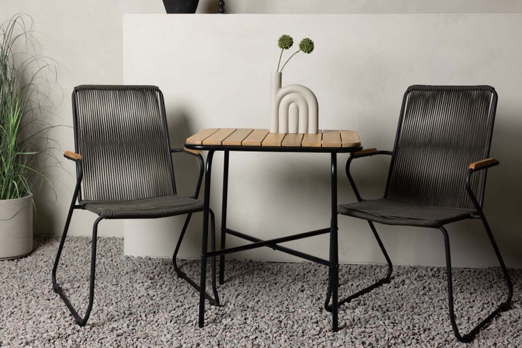 Holmbeck Gartenset Tisch, 2 Stühle  natur,schwarz. 88 X 70 X 74 cm
