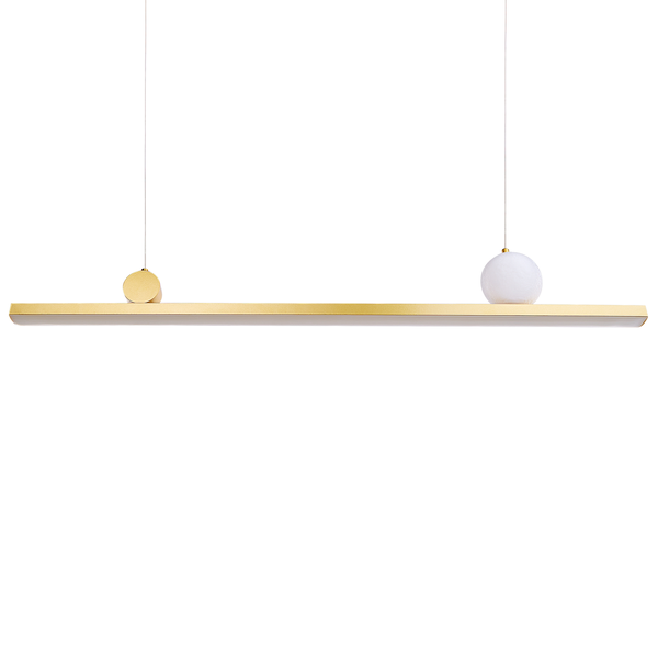 Moderne LED-Hängeleuchte mit linearem Design und runden Elementen