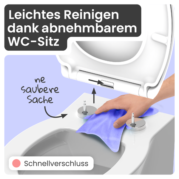 Reinigung eines abnehmbaren WC-Sitzes mit Schnellverschluss