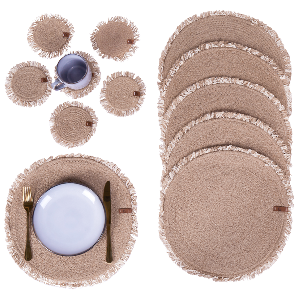 Tischset mit Untersetzern 12-teilig RIBBERY Naturfarben Jute