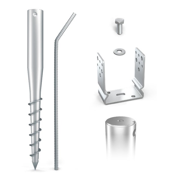 MAXERIO® 80 cm 3er U-Set + 12 cm Pfostenträger für Schraubfundament Bodenhülse Erdanker Erdschraube Schraubhülse Erdschraubenfundament Bodenanker Schraubanker Fundament für Spielturm Zaun Pfosten Pavillon