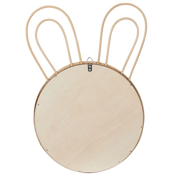 Rückseite eines runden Hasenohrenspiegels aus Holz