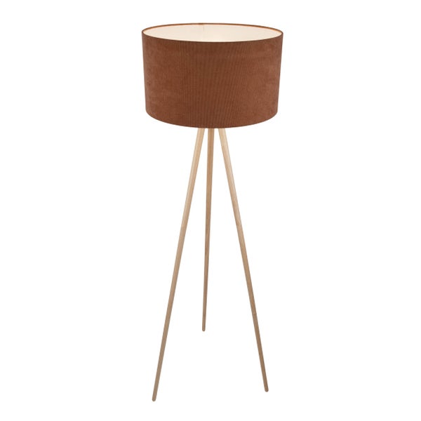 Stehlampe mit Stoffschirm und Holzfuß