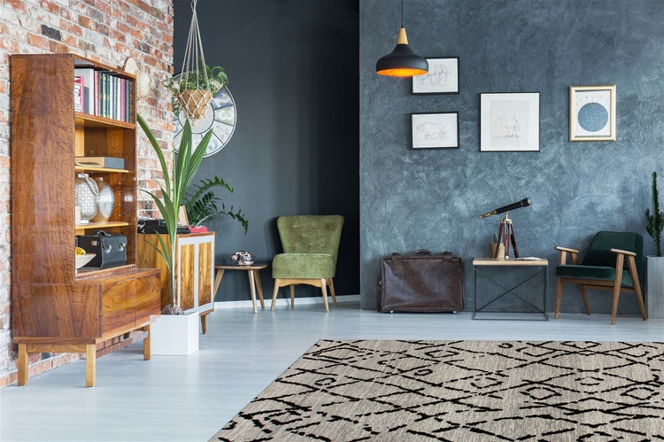 Flachflor Teppich Oleander Grau / Schwarz Vintage 80 x 150 cm