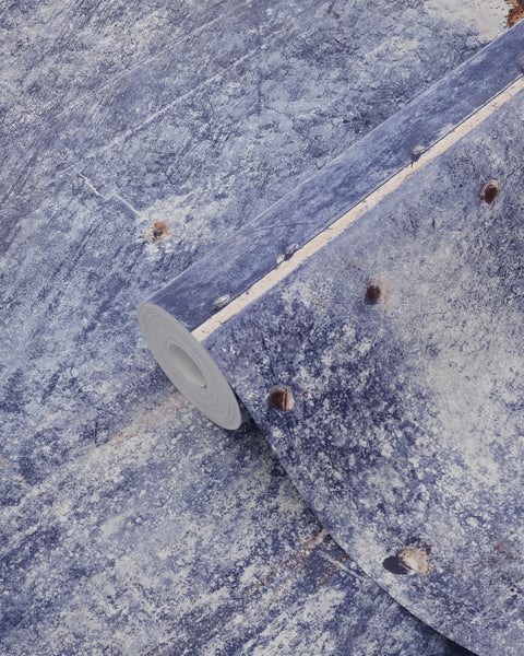 ESTAhome Tapete Metallplatten Blau und Braun - 53 cm x 10.05 m - 138219