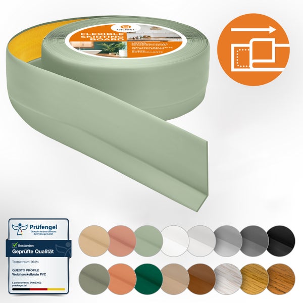Quest Weichsockelleiste Selbstklebend 50 x 20 mm, PVC Sockelleiste, Flexibel, Hellgrün, 15 Meter