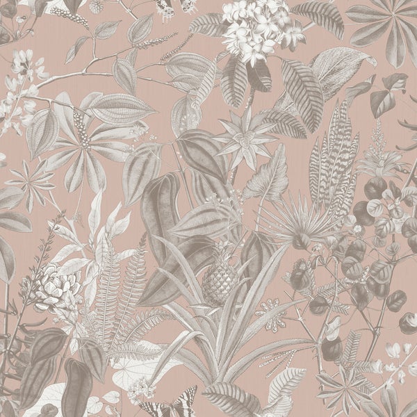 Sanders und Sanders Tapete tropische Blätter und Blüten Graurosa - 53 cm x 10 m - 640245