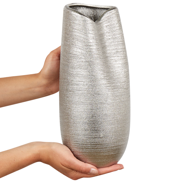 Dekovase DERBE Steinzeug 32 cm Silber