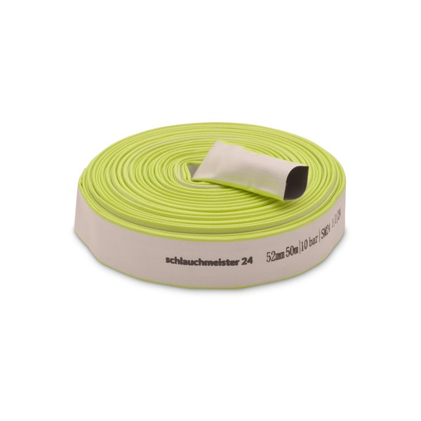 Ø 2 Zoll - 52 mm, 50 m Flachschlauch | Bauschlauch | Industrieschlauch | Synthetischer Gummi, Weiß mit Grün, 10 Bar, -20°C bis +60°