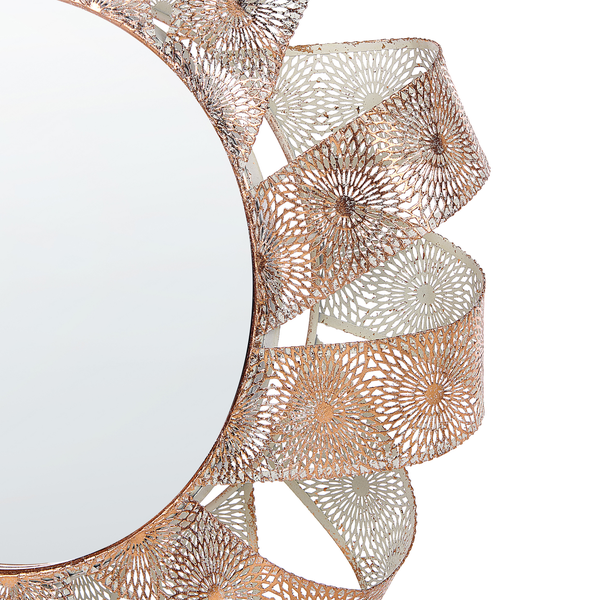 Runder Wandspiegel mit dekorativem Metallrahmen im Blumendesign