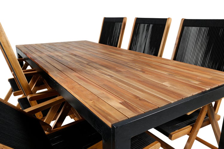 Bois Gartenset Tisch 90x205cm und 6 Stühle Little John schwarz, natur. 90 X 205 X 76 cm