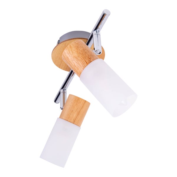 Deckenleuchte mit zwei Strahlern, Holz und Metall