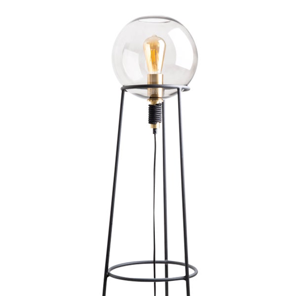 Stehleuchte STELO , moderne Stehlampe aus schwarzem Metall und Rauchglas, E27-Fassung, 128,5 cm hoch, für Esszimmer, Wohnzimmer, Diele oder Büro,