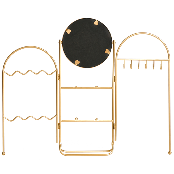 Goldfarbener Schmuckständer mit Spiegel, Ablagen und Haken
