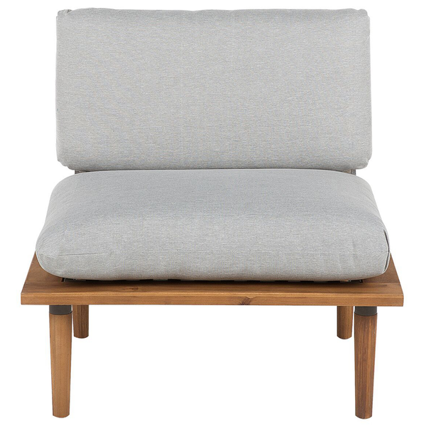 Loungesessel aus Holz mit grauen Polstern