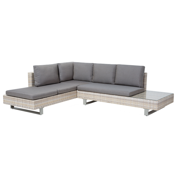 Garten Ecksofa mit Tisch 5-Sitzer LANCIANO rechtsseitig Polyrattan Grau