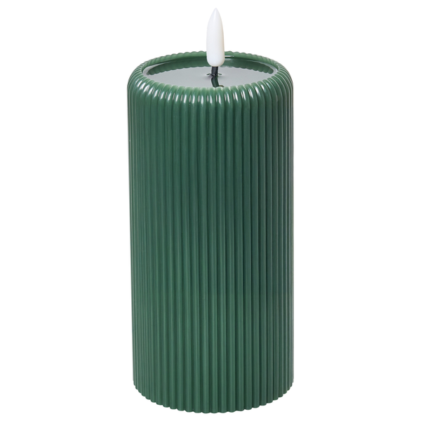 Dekorative grüne LED-Kerze mit Rillenmuster und simulierter Flamme
