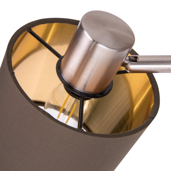 Tischleuchte MARON aus Metall satiniert-matt mit Stoffschirmen  in Braun, mit E14-Fassung, Lampe für Wohnzimmer, Esszimmer, Flur und Büro, Tischlampe 51 cm hoch