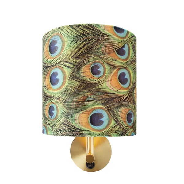 Vintage Wandlampe Gold mit Veloursschirm 20/20/20 Pfau - Combi