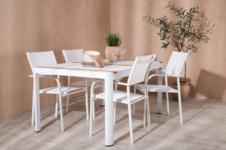 Togo Gartenset Tisch 90x150cm weiß, 4 Stühle Santorini weiß. 90 X 150 X 75 cm