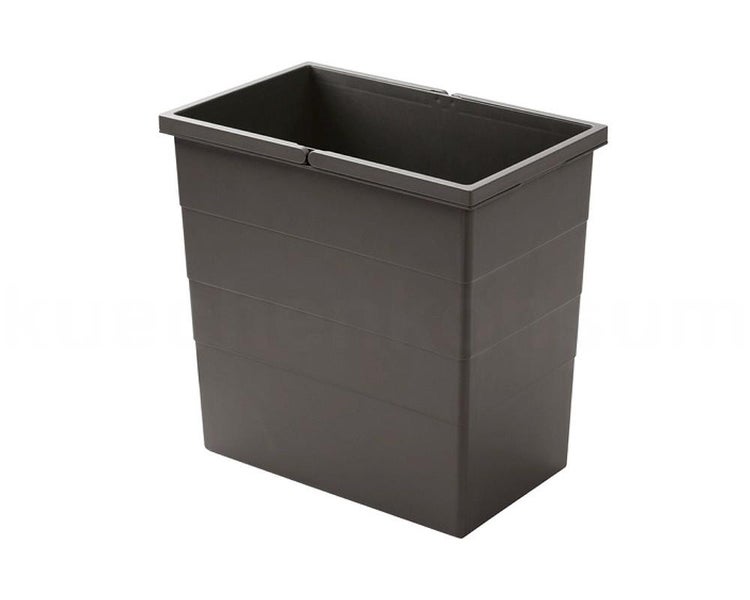 Rechteckiger dunkelgrauer Abfalleimer aus Kunststoff mit horizontalen Linien.