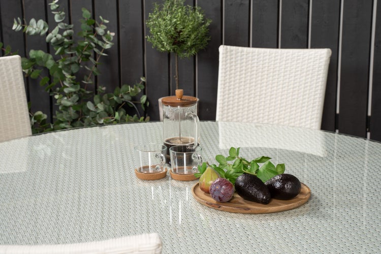 Volta Gartenset Tisch Ø150cm und 6 Stühle Anna weiß. 150 X 150 X 74 cm