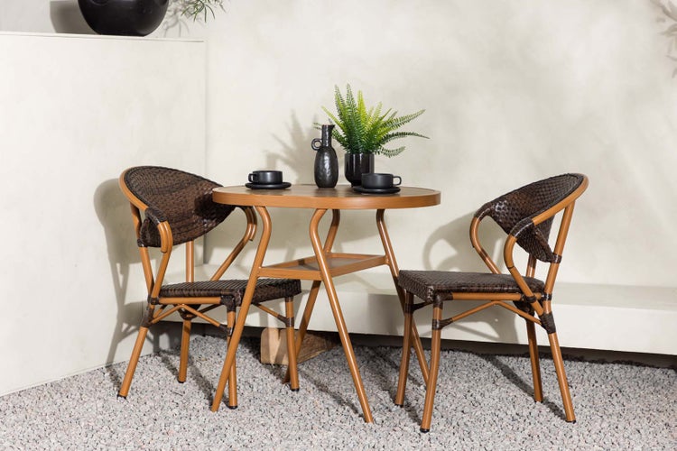 Abrantes Gartenset Tisch, 2 Stühle braun. 80 X 80 X 74 cm